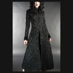 Dracula Clothing - Black Brocade Long Ives Coat
